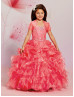 Beaded Organza Ruffle Flower Girl Dress Formal Dress With Cape